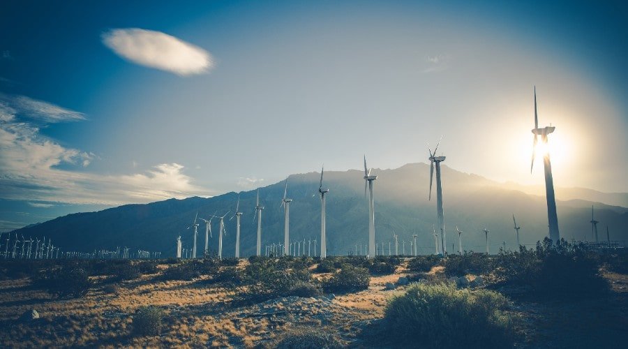 windmills in california's coachella valley near Palm Springs
