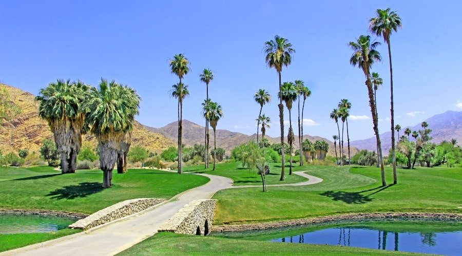 View of golf course surrounding Mesquite Country Club and Golf Course real estate in Palm Springs